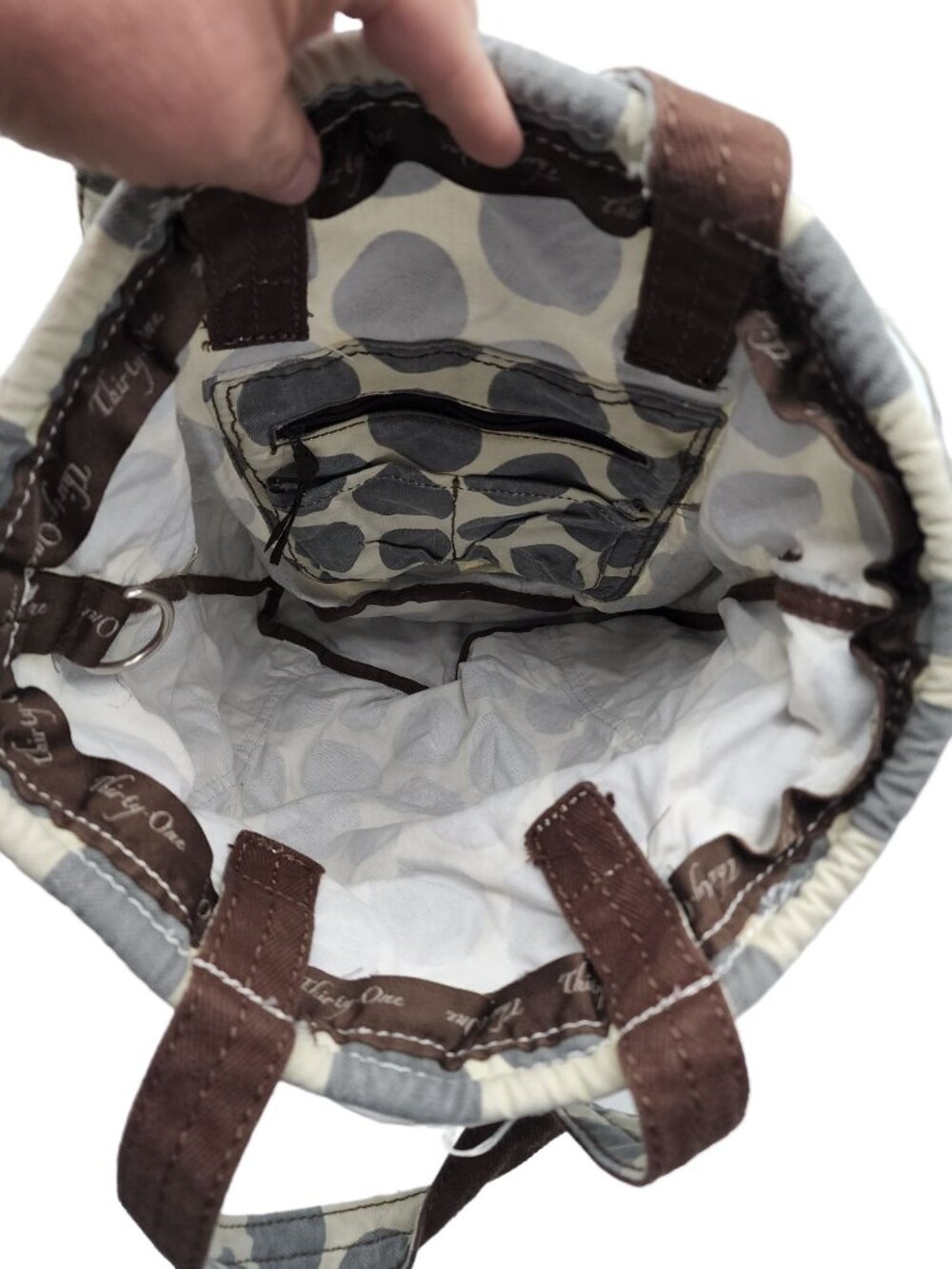 Thirty One Gray Cream all purpose bag 14 x 10 x 7 - Picture 3 of 7